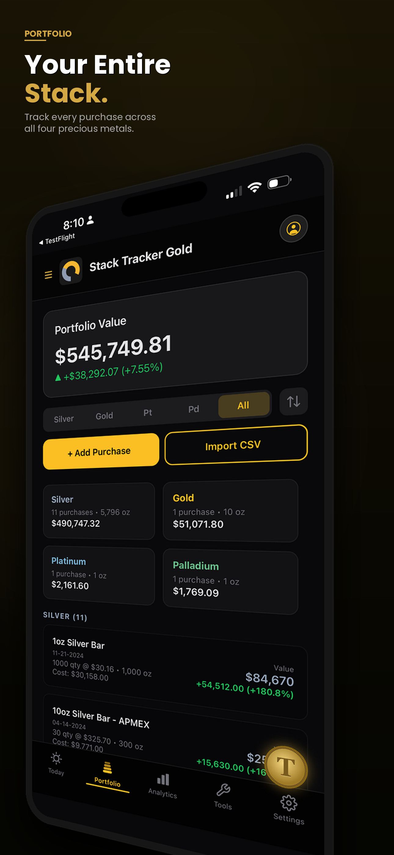 Stack Tracker Gold — stack overview
